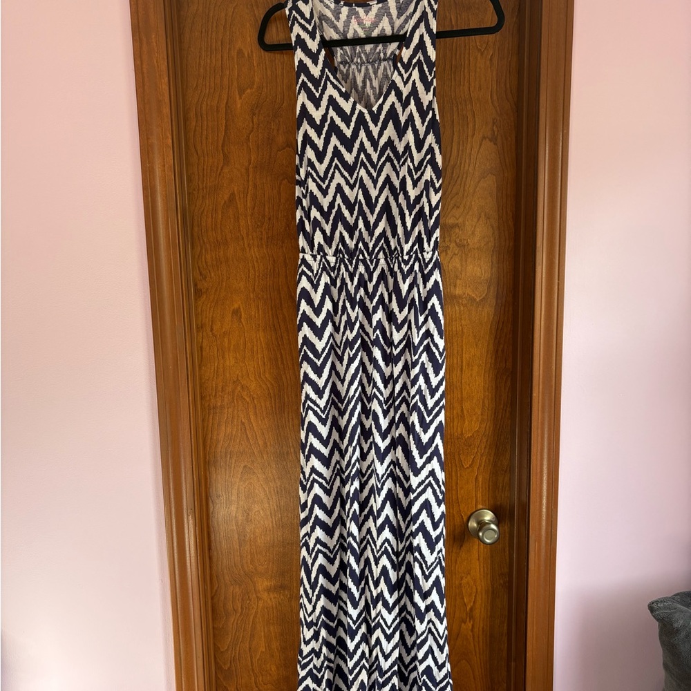 Chevron Maxi Dress in Navy and White